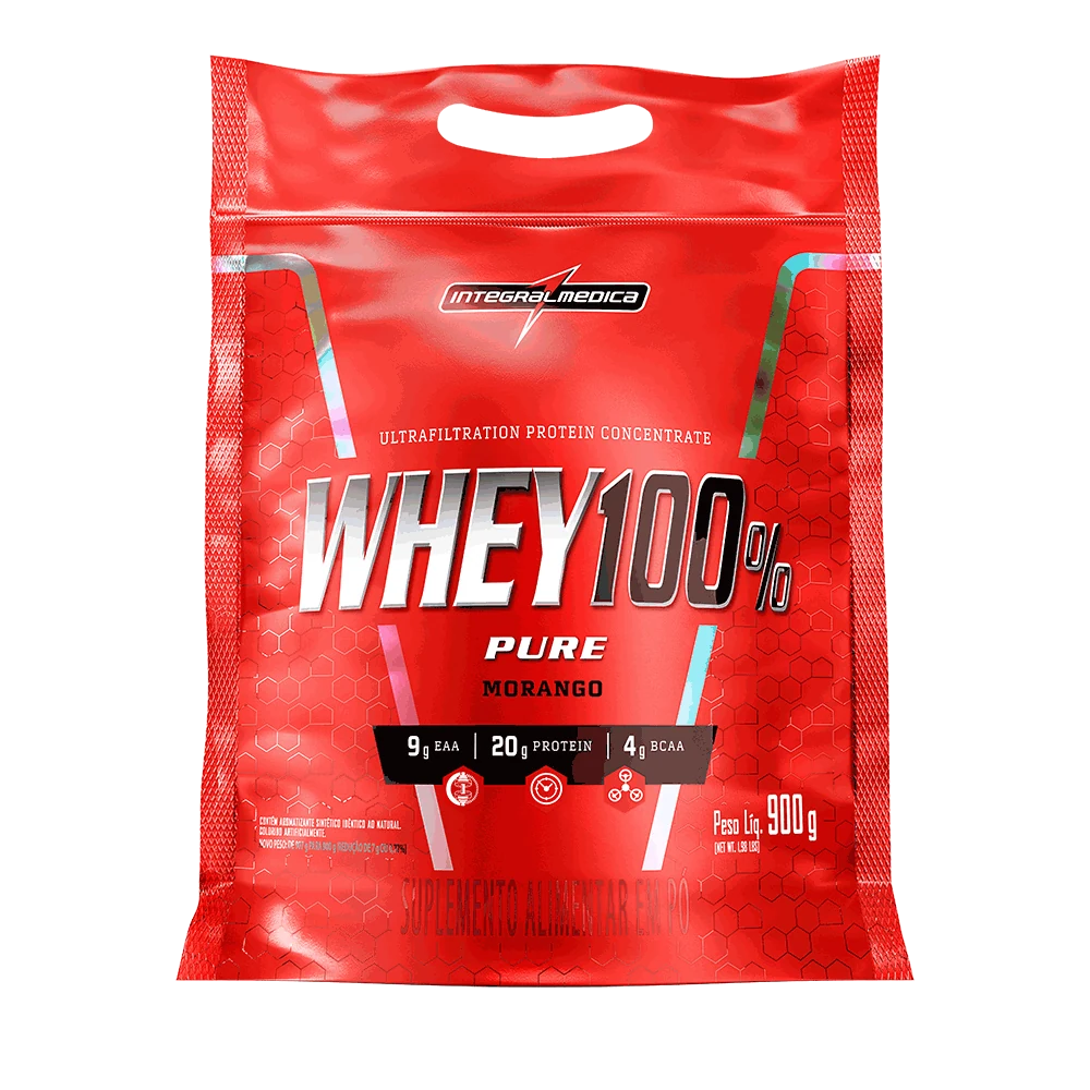 Whey 100% Pure Concentrado Integralmédica Morango / Refil 900g