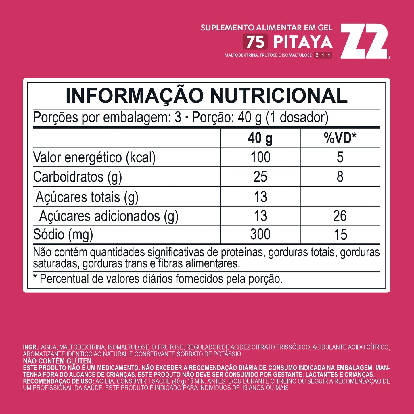 Tabela nutricional do Z2 Pitaya (transcrita na página)