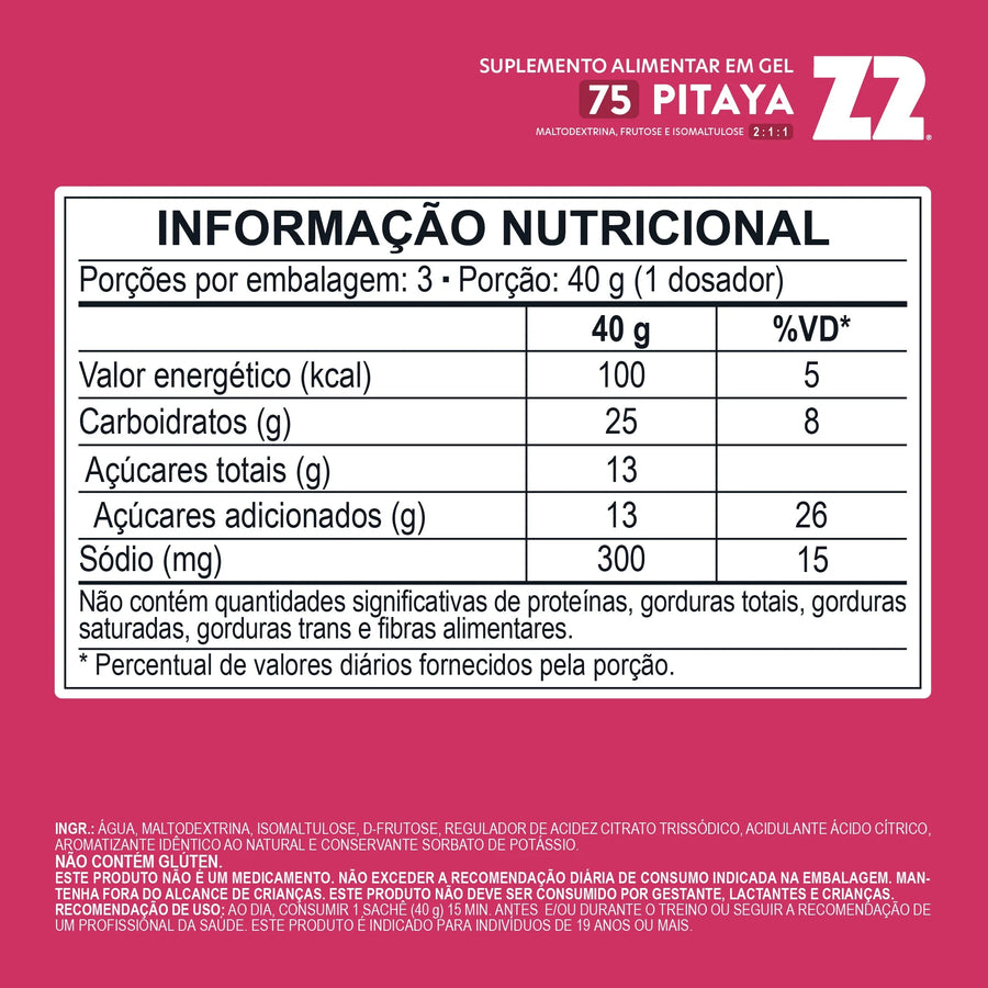 Tabela nutricional do Z2 Pitaya (transcrita na página)